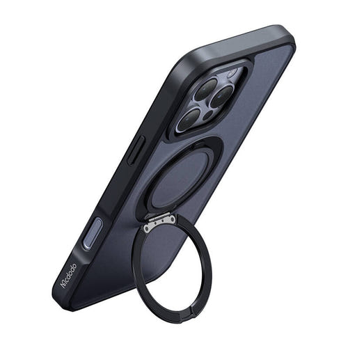 Mcdodo PC-4932 - Coque MagSafe noire avec béquille pour iPhone 16 Pro : contour objectifs relevé