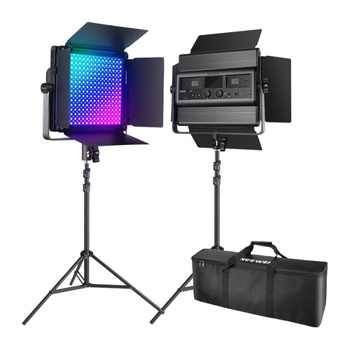 Neewer - Kit 2 panneaux LED RGB1200 60 W V4 avec trépieds (2500 à 8500 K) : duo vue ensemble