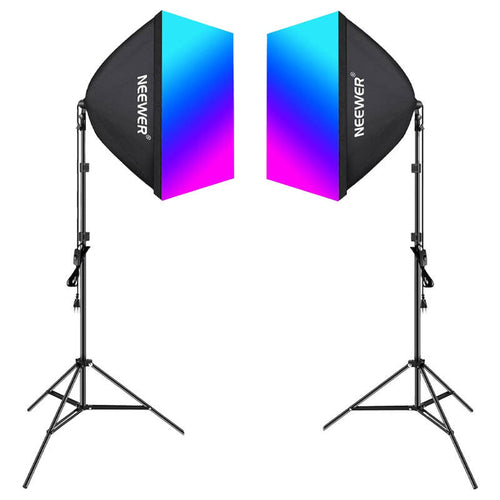 Neewer - Kit studio NK800 : 2 softbox 61 × 61 cm avec ampoules RGB 24 W et trépieds : vue ensemble