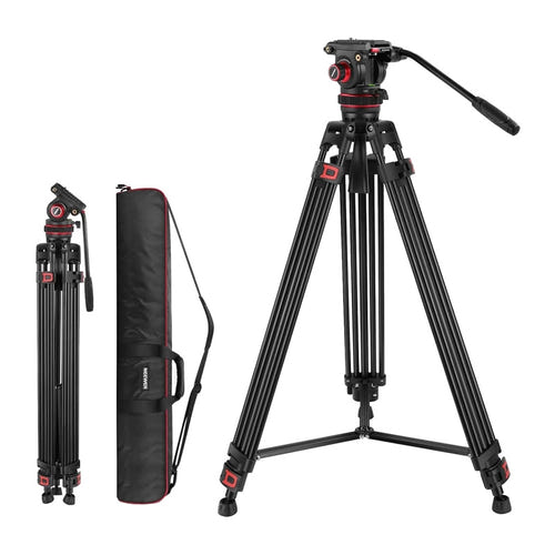 Neewer - Trépied vidéo TP75 avec tête fluide à amortissement réglable (89 à 189 cm) : vue ensemble