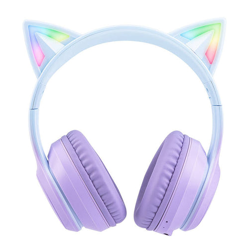 ONIKUMA B90 - Casque sans fil Bluetooth oreilles de chat, bleu et violet : anneaux lumineux RGB bleu