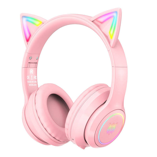 ONIKUMA B90 - Casque sans fil Bluetooth oreilles de chat lumineuses, rose (vue 1)