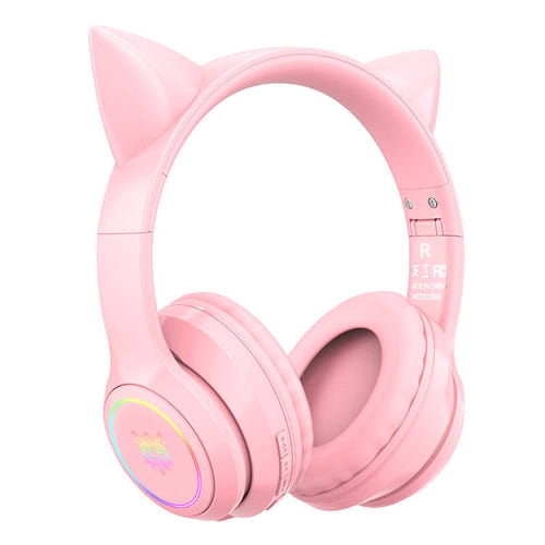 ONIKUMA B90 - Casque sans fil Bluetooth oreilles de chat lumineuses, rose (vue 2)