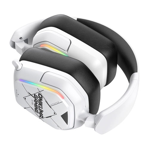 ONIKUMA GT883 - Casque gaming sans fil 4 modes RGB, blanc : coussinets pivotants arceau