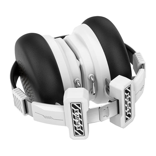 ONIKUMA GT803 - Casque gaming et multimédia sans fil pliable, 400 mAh (blanc) : arceau réglable blanc