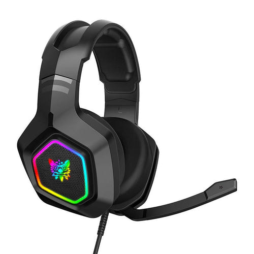 ONIKUMA K10 - Casque gaming filaire 50 mm avec micro antibruit et coussinets mémoire de forme (noir) : logo lumineux k10