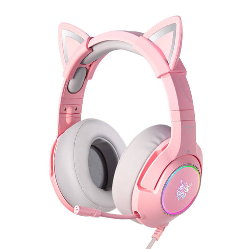 ONIKUMA K9 - Casque gaming RGB oreilles de chat amovibles, rose (vue 1)