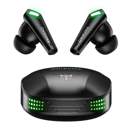 ONIKUMA T308 - Écouteurs sans fil TWS IP54 à double micro, noir : accents verts design