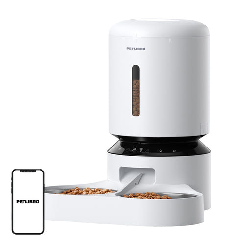 Petlibro Granary PLAF103 - Distributeur de croquettes Wi-Fi 5 L à double gamelle : blanc