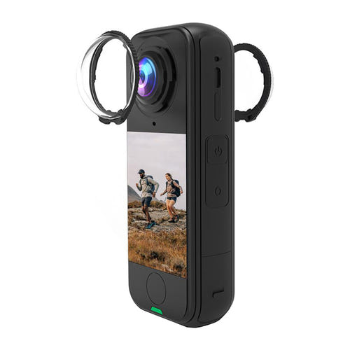 Puluz - Caches d'objectif en verre trempé à verrouillage rotatif pour Insta360 X4 Air (2 pièces) : cache monté détail