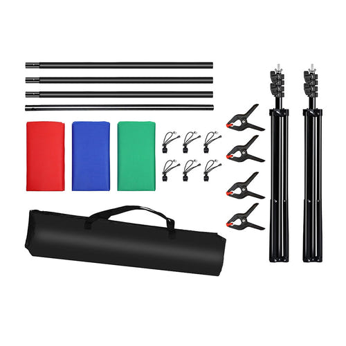 Puluz - Kit support de fond de studio PKT5205 2 × 3 m avec 3 fonds en tissu (vert, rouge, bleu) : trépieds métal détail