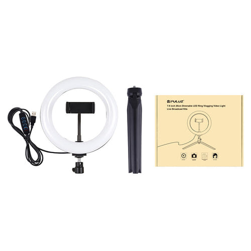 Puluz - Trépied avec anneau lumineux LED 20 cm PKT3073B pour vlog : tête rotative 360