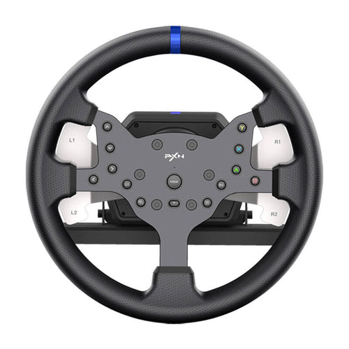 PXN V99 - Volant de simulation 900 degrés, pédalier 3 pédales et boîte 6+R : palettes