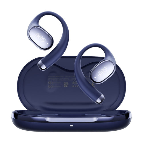 QCY Crossky R70 - Écouteurs à oreille ouverte sans fil (bleu) : boîtier de charge
