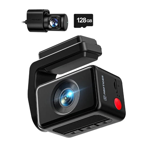 REDTIGER F4 Pro - Caméra embarquée 4K avant et 1080p arrière, Wi-Fi 6, GPS, carte 128 Go : dashcam caméra arrière 1080p