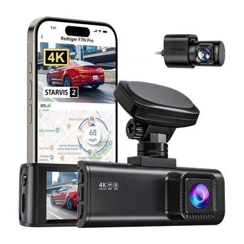 REDTIGER F7N Pro - Caméra embarquée 4K avant et 1080p arrière, Wi-Fi 6 et GPS : application redtiger cam GPS