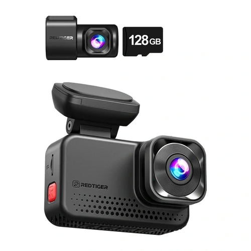 REDTIGER VC70 - dashcam 4K avant et 2.5K arrière, Wi-Fi 6, GPS, carte 128 Go incluse : caméra arrière et carte 128 Go