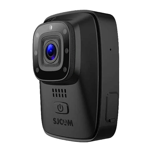 SJCAM A10 noire - caméra corporelle 1296p, vision nocturne infrarouge, 450 min d'autonomie, IP65 : trois quarts gauche