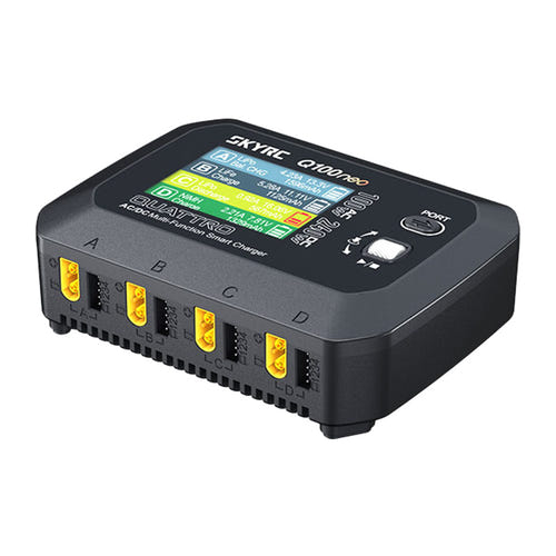 SkyRC Q100neo - Chargeur AC/DC 4 voies 240 W avec mode alimentation : afficheur et molette