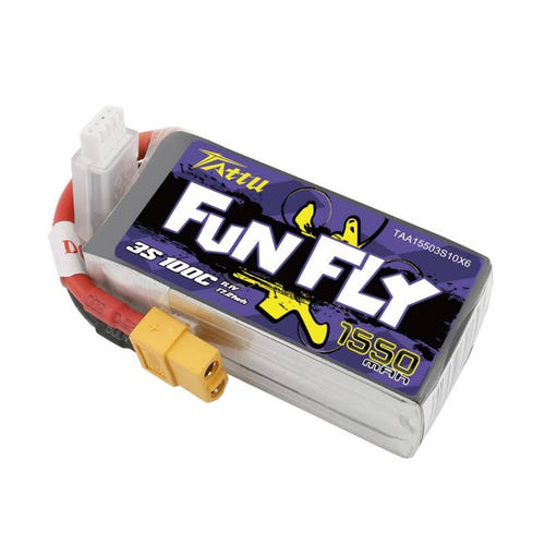Tattu Funfly 1550 mAh 11,1 V 100C 3S1P - Batterie LiPo à prise XT60 : 1 550 mAh trois éléments