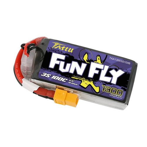 Tattu Funfly 1300 mAh 11,1 V 100C 3S1P - Batterie LiPo à prise XT60 : 1 300 mAh cellules course