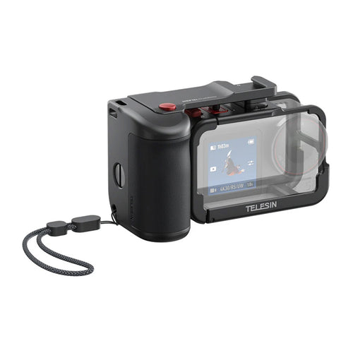 Telesin S6-FMS-22-TDJ - Coque de protection à poignée pour DJI Osmo Action 5 / 4 / 3 : cuir