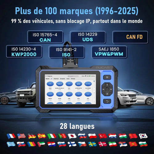 THINKCAR MUCAR 682 - scanner OBD2 bidirectionnel, 20 réinitialisations, CAN FD : données en direct