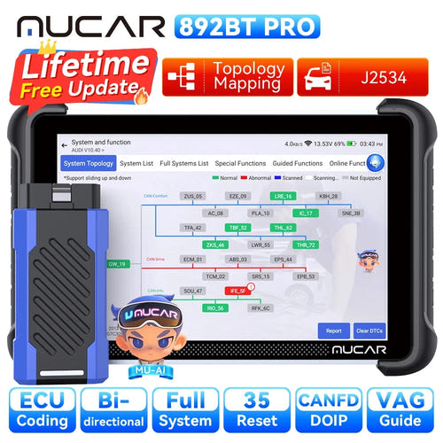THINKCAR MUCAR 892BT PRO - Outil de diagnostic auto OBD2, codage ECU et tests actifs : vue face