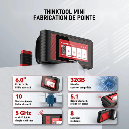 THINKCAR Thinktool Mini - Outil de diagnostic auto tous systèmes, 28 réinitialisations : Bluetooth WiFi