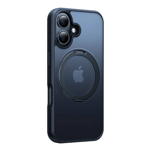 Torras Ostand Pro - Coque iPhone 16 avec anneau béquille, noire : rotatif coque noir