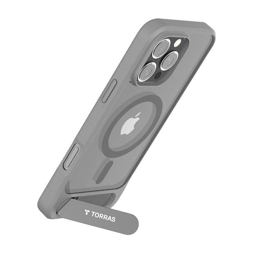 Torras Pstand - Coque iPhone 16 Pro Max béquille MagSafe, grise : dos magnétique charge