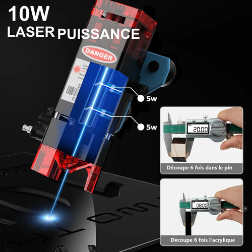 TwoTrees TTS-10 Pro - Graveur et découpeur laser 10 W, zone de 60 x 60 cm : gravure laser inox céramique
