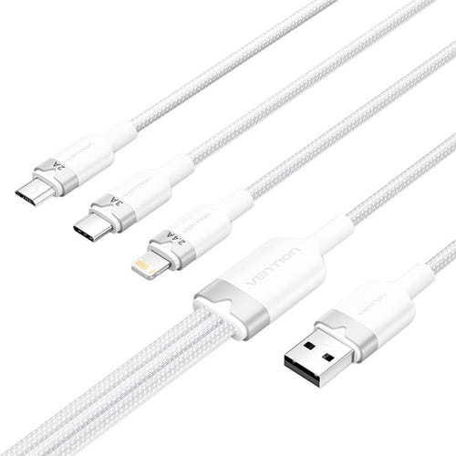 Vention CTPWG - câble de charge 3-en-1 3A, 1,5 m blanc : 3en1 Vention ctpwg embouts