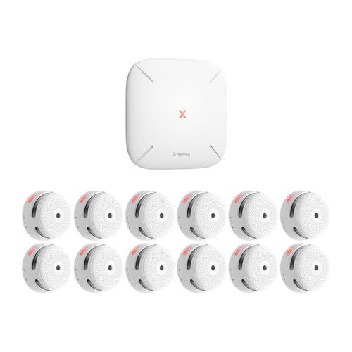X-Sense FS121 - Pack 12 détecteurs de fumée connectés et station de base SBS50 : douze détecteurs base