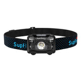 Superfire HL06 - Lampe frontale 500 lm à capteur sans contact : lampe frontale Superfire HL06 et son bandeau