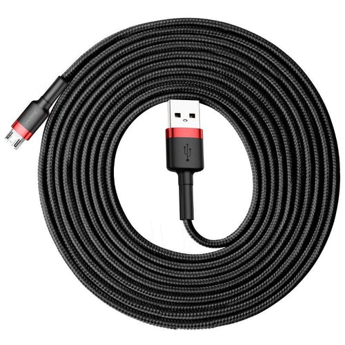 Baseus Cafule - Câble USB-A vers micro USB 2 A, 3 m (noir et rouge) : connecteurs USB-A et micro USB