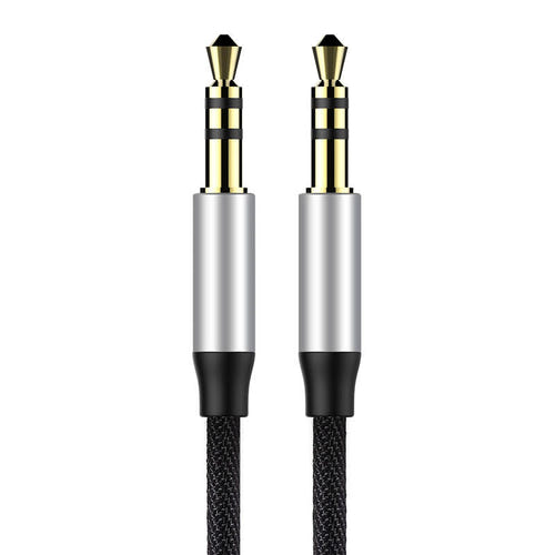 Baseus Yiven M30 - Câble audio jack 3,5 mm mâle-mâle, 1,5 m (noir et argent) : détail des fiches jack dorées