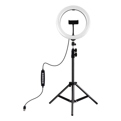 Puluz PKT3044 - Anneau lumineux RGBW 26 cm avec trépied 1,1 m : support pour téléphone au centre de l'anneau