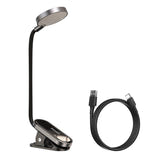 Baseus Comfort Reading - Lampe à pince rechargeable 4000 K (gris foncé) : pince fixée sur un bord de bureau
