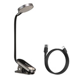 Baseus Comfort Reading - Lampe à pince rechargeable 4000 K (gris foncé) : pince fixée sur un bord de bureau