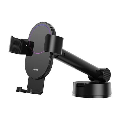 Baseus Simplism - Support voiture gravitationnel à ventouse, bras 16 cm (noir) : base à ventouse et valve de pression