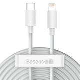 Baseus Simple Wisdom - Lot de 2 câbles USB-C vers Lightning 20 W 1,5 m (blanc) : les deux câbles USB-C vers Lightning blancs