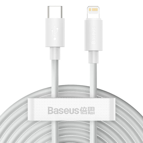 Baseus Simple Wisdom - Lot de 2 câbles USB-C vers Lightning 20 W 1,5 m (blanc) : les deux câbles USB-C vers Lightning blancs