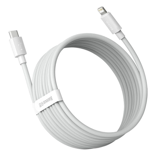 Baseus Simple Wisdom - Lot de 2 câbles USB-C vers Lightning 20 W 1,5 m (blanc) : gaine PVC blanche du câble de 1,5 m