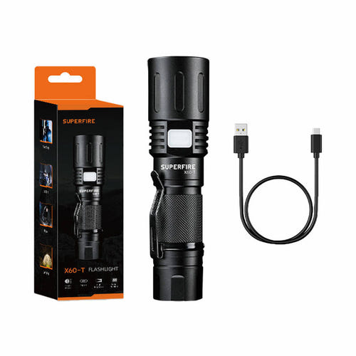 Superfire X60-T - Lampe torche rechargeable 1500 lm, portée 300 m : lampe torche Superfire X60-T vue d'ensemble