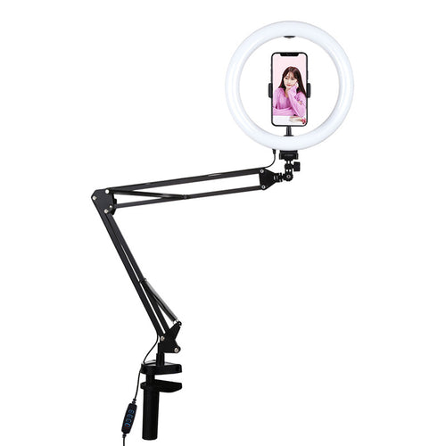 Puluz PKT3090B - Anneau lumineux LED 26 cm avec bras de bureau : anneau lumineux 26 cm monté sur son bras articulé