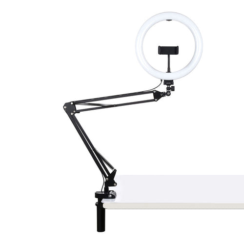 Puluz PKT3090B - Anneau lumineux LED 26 cm avec bras de bureau : pince de fixation serrée au bord d'un bureau