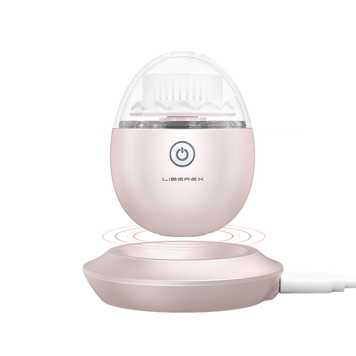 Liberex Egg - Brosse nettoyante visage sonique (rose) : socle de charge sans fil et câble USB