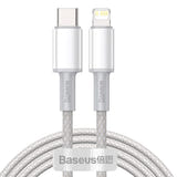 Baseus High Density Braided - Câble USB-C vers Lightning 20 W 2 m (blanc) : câble tressé blanc de 2 mètres