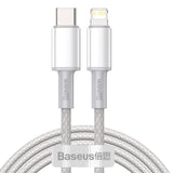 Baseus High Density Braided - Câble USB-C vers Lightning 20 W 2 m (blanc) : câble tressé blanc de 2 mètres